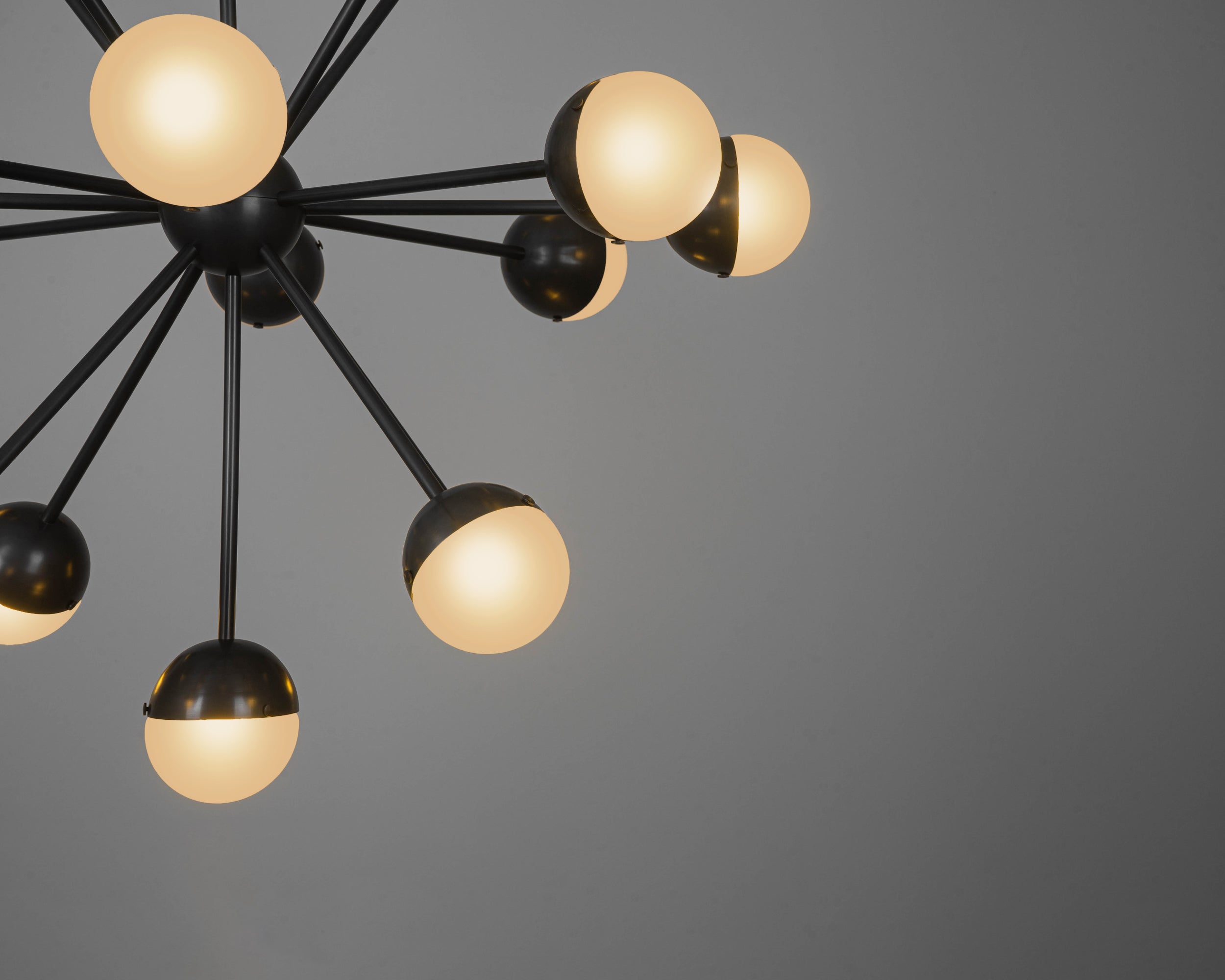 Schwung Molecule Spark Round 17 Black Gunmetal Frosted Hemisphere Chandelier